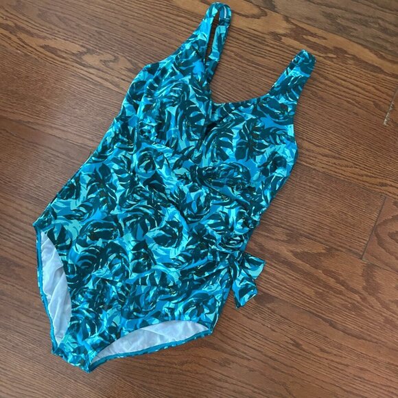 LL Bean Tummy Control Palm Print One Piece Swimsuit Padded Full Coverage Size 12 - Picture 5 of 15